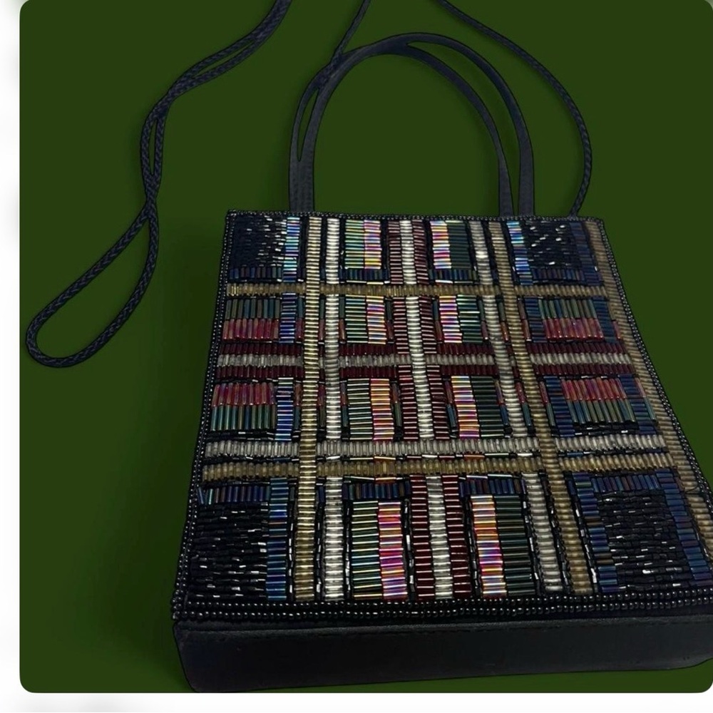 Crossbody Beaded Plaid Tote bag